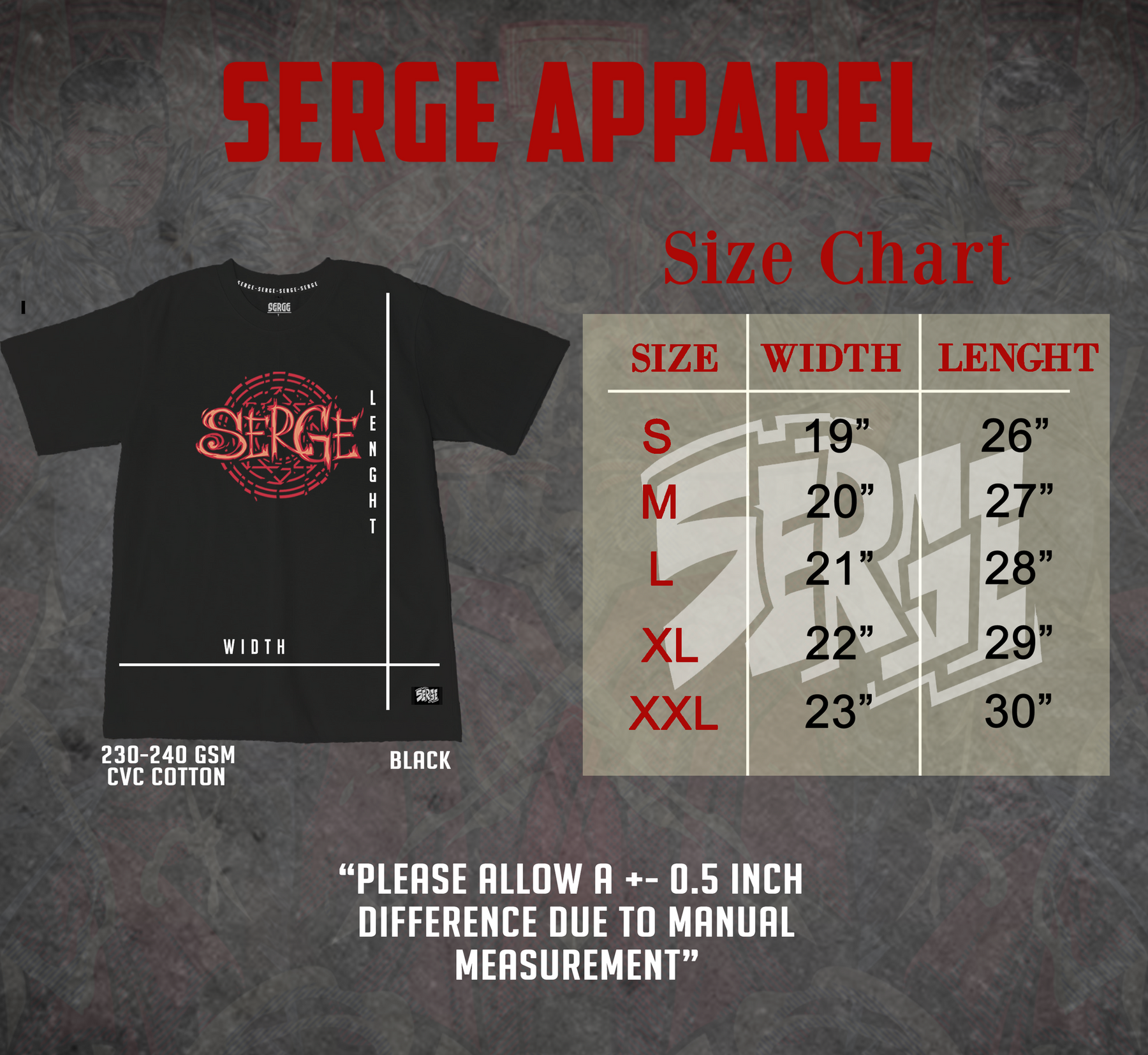 Serge V1 - Professor size chart