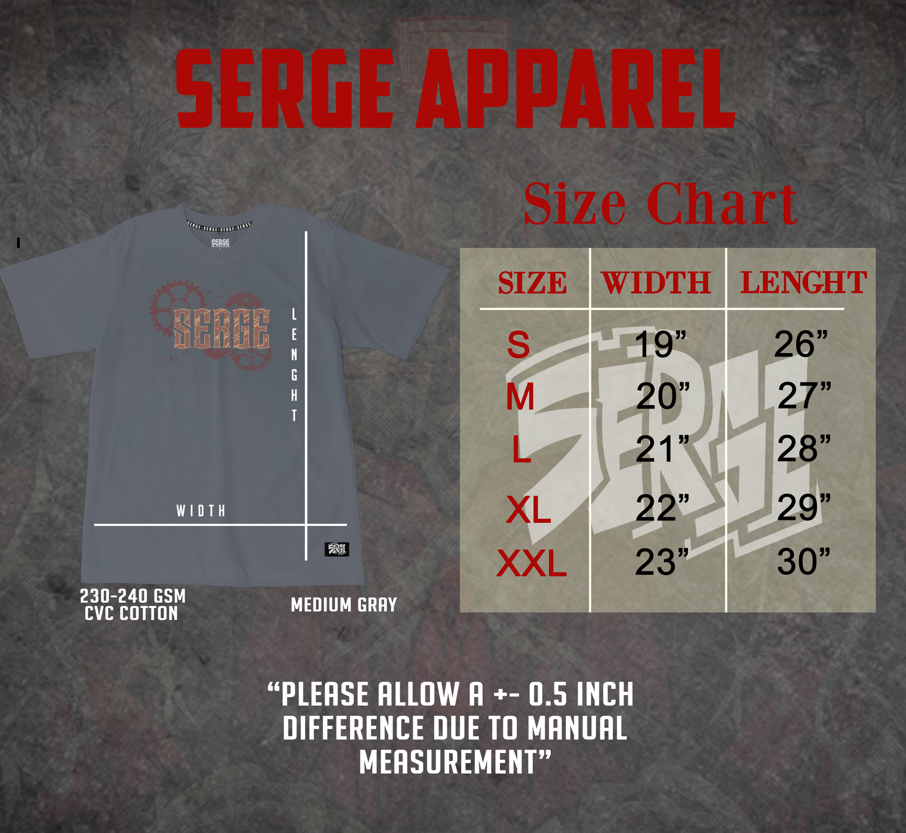 Serge V1 - Shipwright size chart